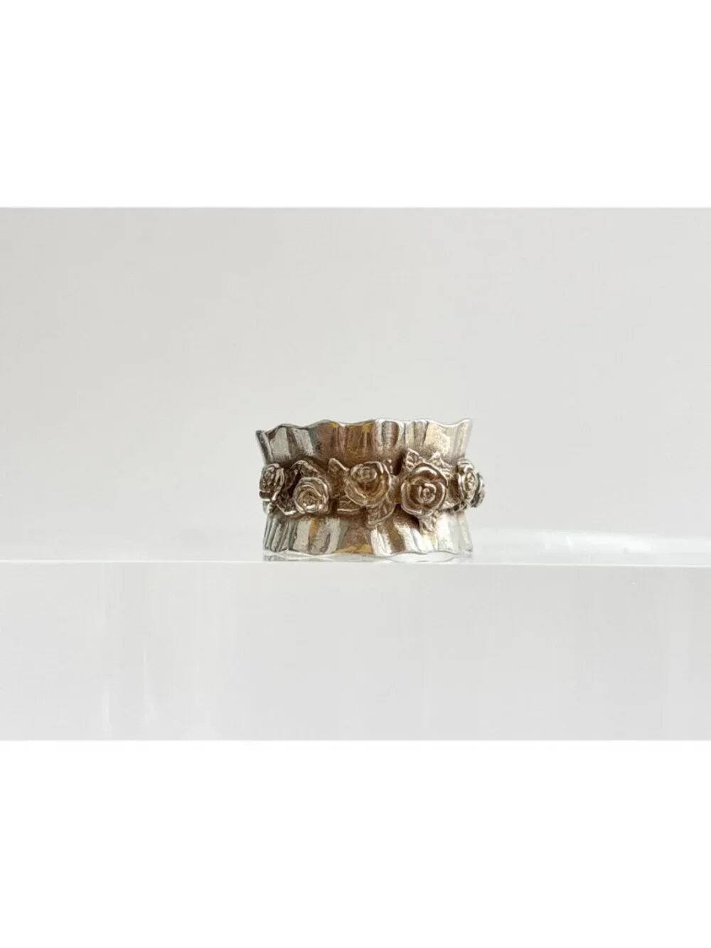 Regina Lane Rosebud Floral Lined Sterling Silver 925 Vintage Ring - sz 6.75